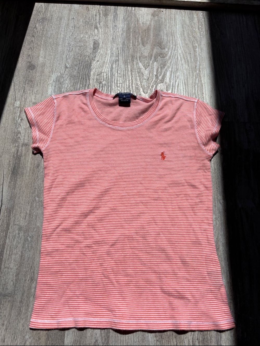 Ralph Lauren Coral Pink Striped Short Sleeve Tee